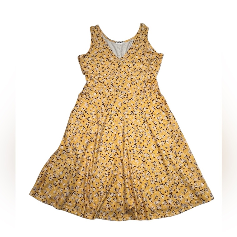 EUC Huhot Yellow Floral Summer Dress Size M